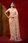 Shop_Azeera_Rose Gold Net Embroidery, Metallic Thread Saree With Unstitched Blouse Piece _Online_at_Aza_Fashions