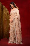 Buy_Azeera_Rose Gold Net Embroidery, Metallic Thread Saree With Unstitched Blouse Piece 