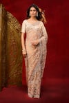 Shop_Azeera_Rose Gold Net Embroidery, Metallic Thread Saree With Unstitched Blouse Piece 