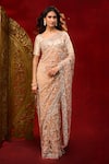 Azeera_Rose Gold Net Embroidery, Metallic Thread Saree With Unstitched Blouse Piece _Online
