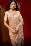 Buy_Azeera_Rose Gold Net Embroidery, Metallic Thread Saree With Unstitched Blouse Piece _Online
