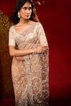 Shop_Azeera_Rose Gold Net Embroidery, Metallic Thread Saree With Unstitched Blouse Piece _Online