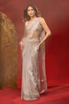 Buy_Azeera_Grey Net Embroidery, Beads Hand Saree With Unstitched Blouse Piece _Online