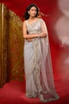 Azeera_Grey Net Embroidery, Beads Hand Saree With Unstitched Blouse Piece 