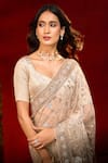 Azeera White Net Embroidery, Sequins, Zari Floral Saree With Unstitched Blouse Piece Azeera_White Net Embroidery, Sequins, Zari Floral Saree With Unstitched Blouse Piece