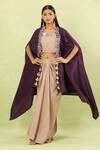 Buy_Samyukta Singhania_Purple Silk Hand Embellished Cape And Pant Set_at_Aza_Fashions