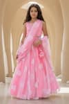 Buy_Fayon Kids_Pink Dupion Embroidery, Tassels Floral Lehenga Saree With Blouse _at_Aza_Fashions