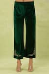 Buy_Samyukta Singhania_Green Velvet Embroidery V-neck Salli Hand Embellished Asymmetric Kurta Pant Set 