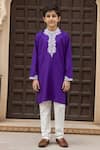 Buy_Fayon Kids_Purple Cotton Embroidery Kurta And Pant Set _at_Aza_Fashions