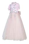 Pooja Wang_Pink Net Beads, Stones, Fabric Flowers Cleo Von Princess Puff Sleeve Gown _Online_at_Aza_Fashions