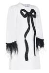 Pooja Wang_White Cotton Sequins, Feathers Classic Knot Bead Work Sleeve Dress _Online_at_Aza_Fashions