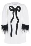 Buy_Pooja Wang_White Cotton Sequins, Feathers Classic Knot Bead Work Sleeve Dress _at_Aza_Fashions