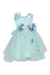 Pooja Wang_Aqua Organza Fabric Flowers, Applique Ebon Petal Dress _Online_at_Aza_Fashions