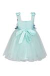 Shop_Pooja Wang_Aqua Organza Fabric Flowers, Applique Ebon Petal Dress _at_Aza_Fashions