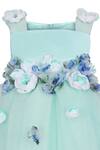Buy_Pooja Wang_Aqua Organza Fabric Flowers, Applique Ebon Petal Dress _Online_at_Aza_Fashions