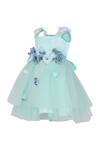 Shop_Pooja Wang_Aqua Organza Fabric Flowers, Applique Ebon Petal Dress _Online_at_Aza_Fashions
