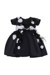 Buy_Pooja Wang_Black Satin Fabric Flowers, Beads, Enchanted Handcrafted Embellished Dress _at_Aza_Fashions