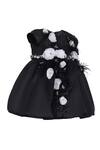 Shop_Pooja Wang_Black Satin Fabric Flowers, Beads, Enchanted Handcrafted Embellished Dress _Online_at_Aza_Fashions