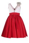 Buy_Pooja Wang_Red Satin Sequins, Stones, Fabric Flowers Gia Crystal Embellished Dress _at_Aza_Fashions