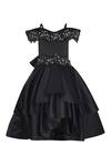 Buy_Pooja Wang_Black Satin Sequins, Beads Quuin Off Shoulder Embellished Layered Dress _at_Aza_Fashions