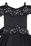 Pooja Wang_Black Satin Sequins, Beads Quuin Off Shoulder Embellished Layered Dress _Online_at_Aza_Fashions