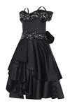 Buy_Pooja Wang_Black Satin Sequins, Beads Quuin Off Shoulder Embellished Layered Dress _Online_at_Aza_Fashions