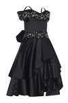 Shop_Pooja Wang_Black Satin Sequins, Beads Quuin Off Shoulder Embellished Layered Dress _at_Aza_Fashions