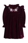 Buy_Pooja Wang_Maroon Velvet Embroidery, Bows Ravens Reign Dress _at_Aza_Fashions