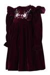 Buy_Pooja Wang_Maroon Velvet Embroidery, Bows Ravens Reign Dress _Online_at_Aza_Fashions