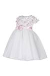 Pooja Wang_White Organza, Tissue Sequins, Beads, Fabric Flowers, Bows Rose Bud Dress _Online_at_Aza_Fashions