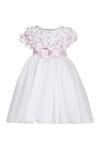 Buy_Pooja Wang_White Organza, Tissue Sequins, Beads, Fabric Flowers, Bows Rose Bud Dress _at_Aza_Fashions