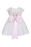 Shop_Pooja Wang_White Organza, Tissue Sequins, Beads, Fabric Flowers, Bows Rose Bud Dress _at_Aza_Fashions