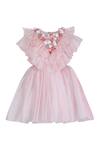 Buy_Pooja Wang_Pink Organza, Tissue Rose Revival Ruffled Floral Crystal Embellished Dress _at_Aza_Fashions