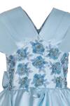 Pooja Wang_Sky Blue Satin Embroidery, Sequins, Beads Snow Hand V Neck Tiered Dress _Online_at_Aza_Fashions
