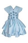 Buy_Pooja Wang_Sky Blue Satin Embroidery, Sequins, Beads Snow Hand V Neck Tiered Dress _at_Aza_Fashions