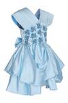 Buy_Pooja Wang_Sky Blue Satin Embroidery, Sequins, Beads Snow Hand V Neck Tiered Dress _Online_at_Aza_Fashions
