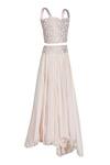 Buy_Pooja Wang_Beige Georgette Embroidery, Metallic Thread Blouse And Asymmetrical Skirt Set _Online_at_Aza_Fashions
