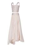 Shop_Pooja Wang_Beige Georgette Embroidery, Metallic Thread Blouse And Asymmetrical Skirt Set _Online_at_Aza_Fashions