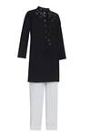 Pooja Wang_Black Cotton Mirrors, Beads Serene Style Work Kurta And Pyjama Set _Online_at_Aza_Fashions