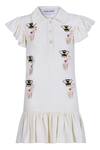 Buy_Pooja Wang_Off White Cotton Embroidery Queen Bee Polo Dress _at_Aza_Fashions