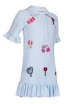 Shop_Pooja Wang_Sky Blue Cotton Embroidery Sugar Rush Polo Dress _Online_at_Aza_Fashions