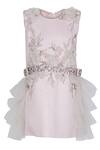 Buy_Pooja Wang_Pink Satin Crystals, Beads, Fabric Flowers, Ruffles Dorothea Floral Dress _at_Aza_Fashions