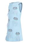 Shop_Pooja Wang_Sky Blue Cotton Beads, Pearls, Feathers Jelly Frost Dress _Online_at_Aza_Fashions