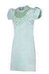 Pooja Wang_Aqua Satin Beads, Stones Sea Foam Floral Embellished Dress _Online_at_Aza_Fashions