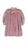 Buy_Pooja Wang_Pink Velvet Bows, Beads, Stones Modern Muse Dress _at_Aza_Fashions