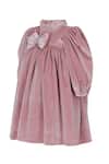 Buy_Pooja Wang_Pink Velvet Bows, Beads, Stones Modern Muse Dress _Online_at_Aza_Fashions