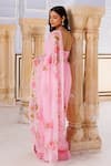 Shop_Geroo Jaipur_Pink Chiffon Foil Printed Pre-draped Saree With Unstitched Blouse Piece _at_Aza_Fashions