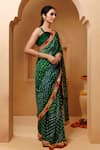 Geroo Jaipur_Green Silk Zari Bandhani Pattern Pre-draped Saree With Unstitched Blouse Piece _Online_at_Aza_Fashions