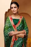 Geroo Jaipur_Green Silk Zari Bandhani Pattern Pre-draped Saree With Unstitched Blouse Piece _at_Aza_Fashions