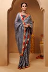 Shop_Geroo Jaipur_Grey Silk Lace Bandhani Pattern Pre-draped Saree With Unstitched Blouse Piece _Online_at_Aza_Fashions